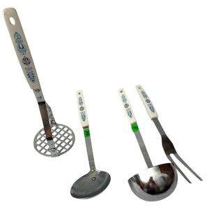 Vintage Blue Onion Kitchen Utensils Set Japan Ladle Masher Fork READ